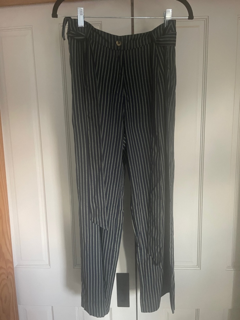 Blue & White Pinstripe High-Waist Paperbag Trousers